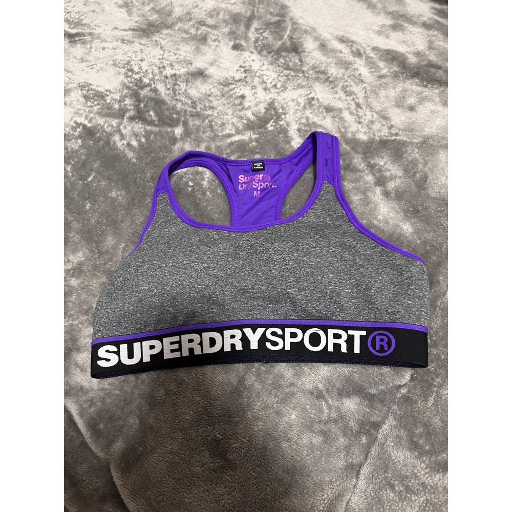 Superdry Sport Womens Gray Purple Racerback Padded Sports Bra Size M